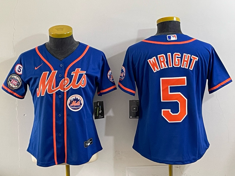 Women New York Mets #5 Wright blue 2025 MLB Nike jersey 010->women mlb jersey->Women Jersey